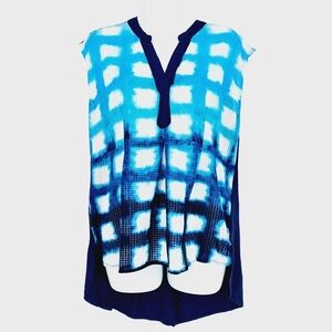 Anthropologie Postmark‎ Blur Blue Window Plaid Sleeveless Blouse Size Medium